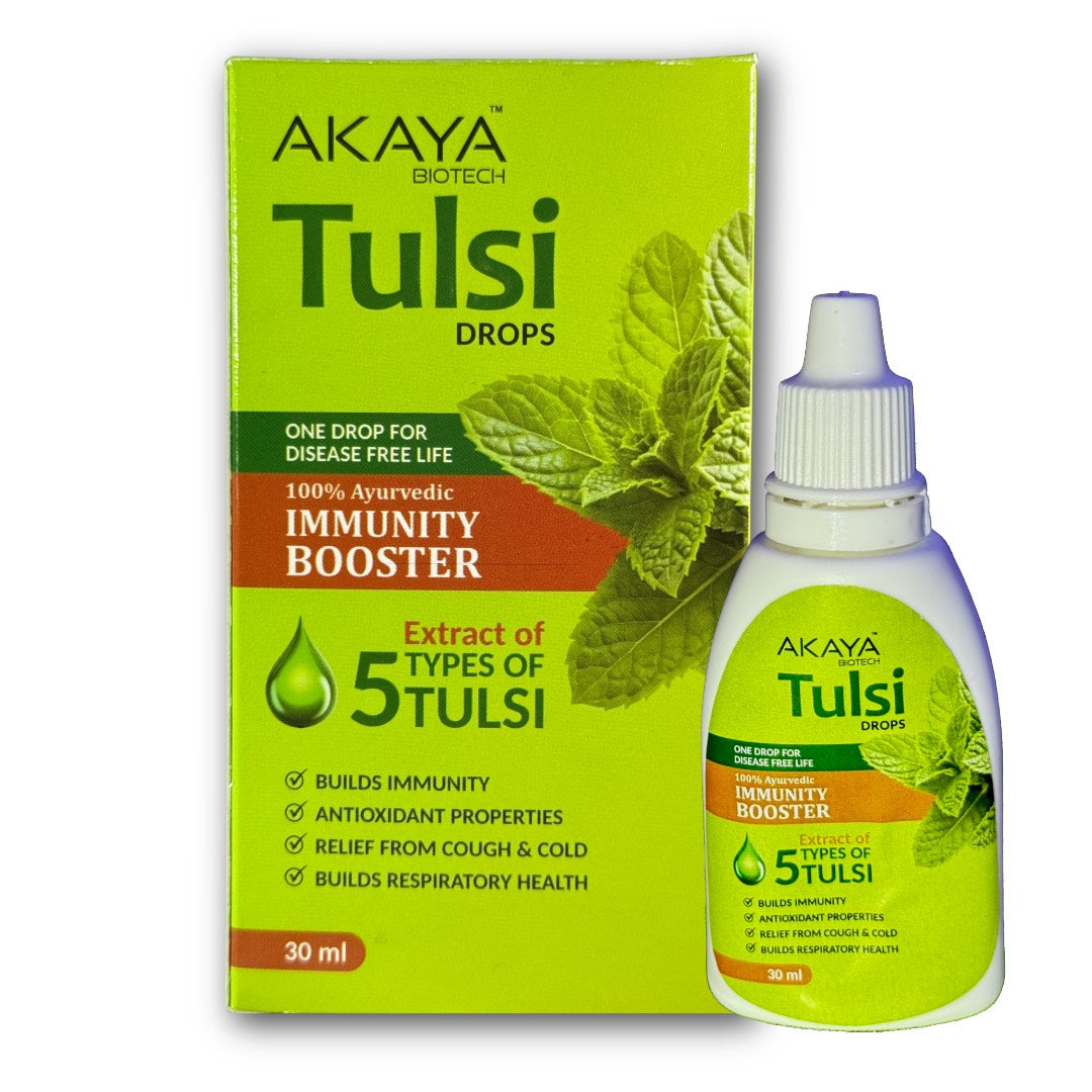 Akaya Biotech Tulsi Drops 30ml | 5 Tulsi Extracts – Tulsi, Rama Tulsi, Van Tulsi, Nimbu Tulsi & Arjak Tulsi | Natural Immunity Booster, Stress Relief & Detox Support | Ayurvedic Herbal Drops