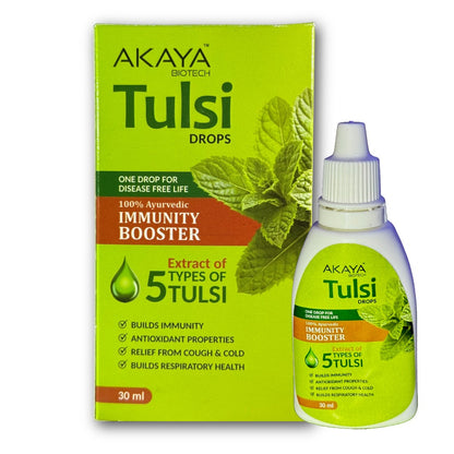 Akaya Biotech Tulsi Drops 30ml | 5 Tulsi Extracts – Tulsi, Rama Tulsi, Van Tulsi, Nimbu Tulsi & Arjak Tulsi | Natural Immunity Booster, Stress Relief & Detox Support | Ayurvedic Herbal Drops